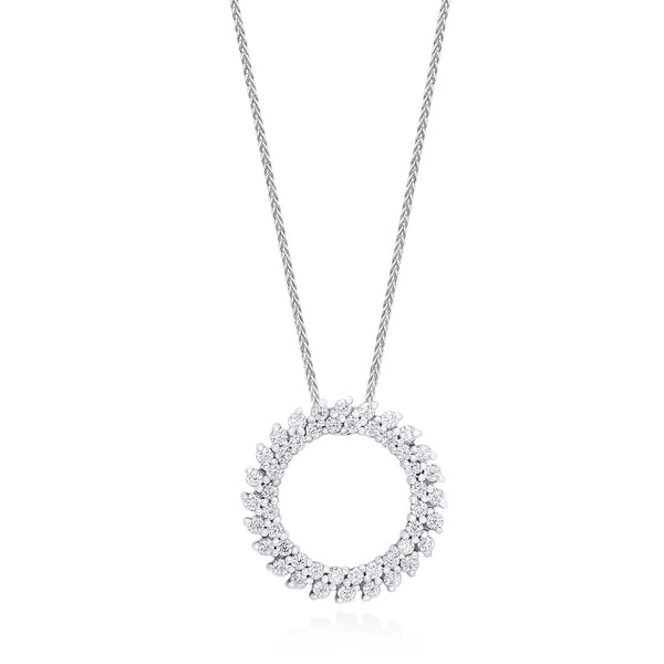 18ct White Gold Claw Set Round Brilliant Cut Diamond Circular Pendant and Chain