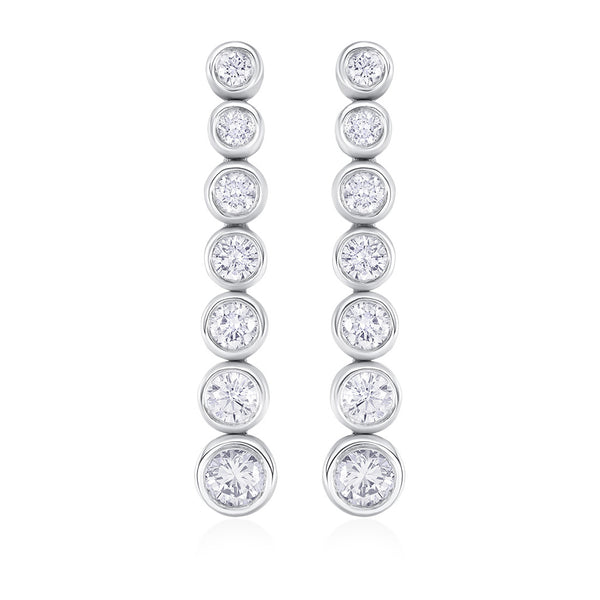 18ct White Gold Rub Set Round Brilliant Cut Diamond Drop Earrings