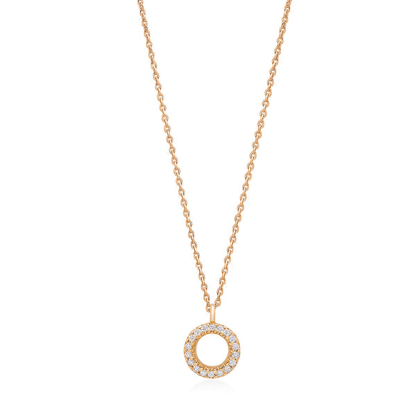18ct Rose Gold Grain Set Round Brilliant Cut Diamond Circular Pendant and Chain