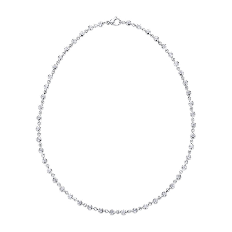 18ct White Gold Rub Set Round Brilliant Cut Diamond Chain Link Necklace Necklace