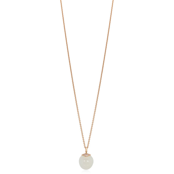18ct Rose Gold Moonstone and Round Brilliant Cut Diamond Pendant and Chain