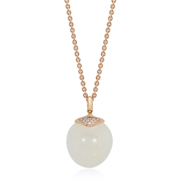 18ct Rose Gold Moonstone and Round Brilliant Cut Diamond Pendant and Chain