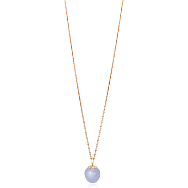 18ct Rose Gold Chalcedony and Round Brilliant Cut Diamond Pendant and Chain