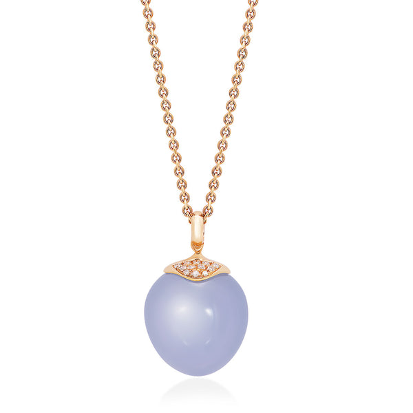 18ct Rose Gold Chalcedony and Round Brilliant Cut Diamond Pendant and Chain