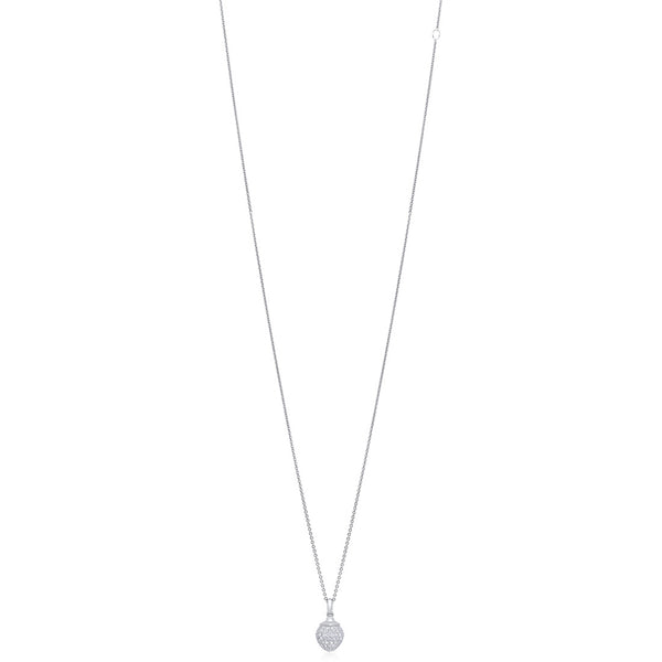 18ct White Gold Pave Set Round Brilliant Cut Diamond Pendant and Chain