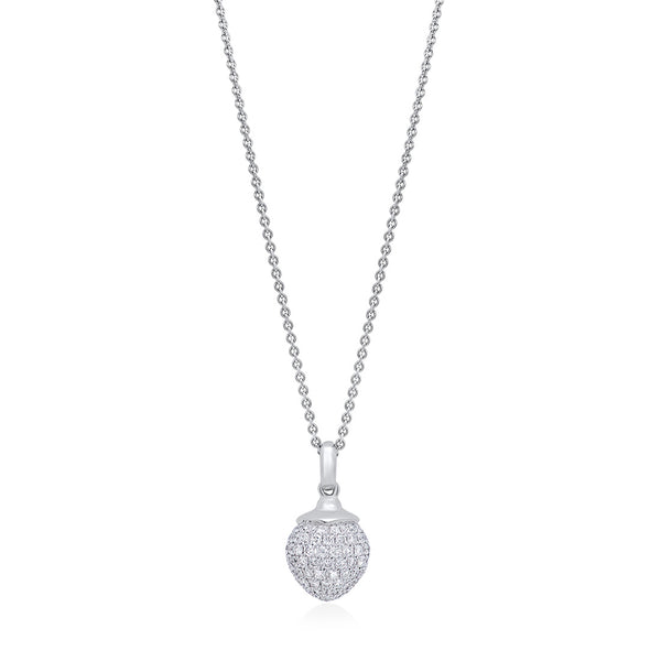 18ct White Gold Pave Set Round Brilliant Cut Diamond Pendant and Chain