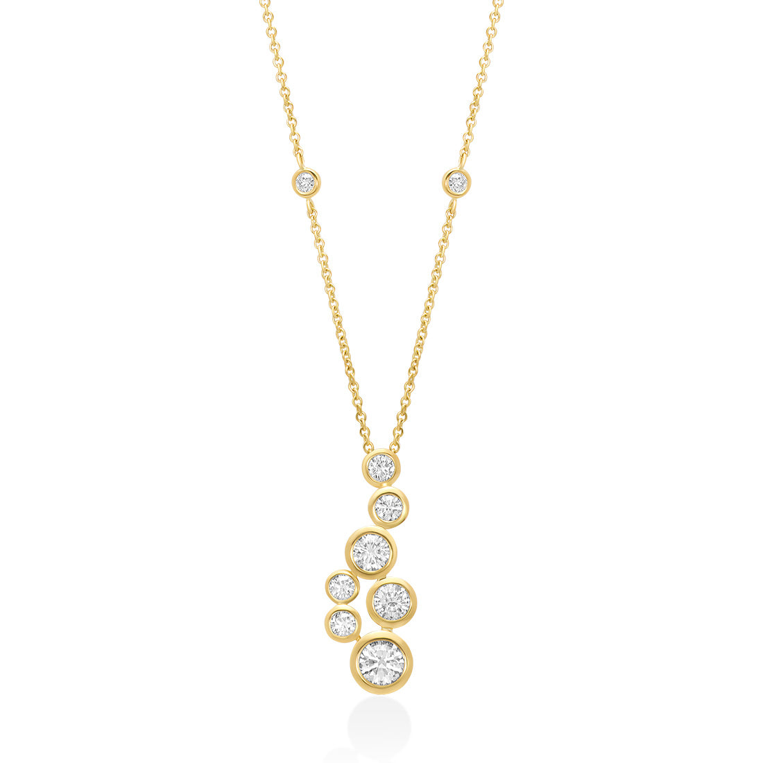 18ct Yellow Gold Rub Set Round Brilliant Cut Diamond Drop Pendant and ...