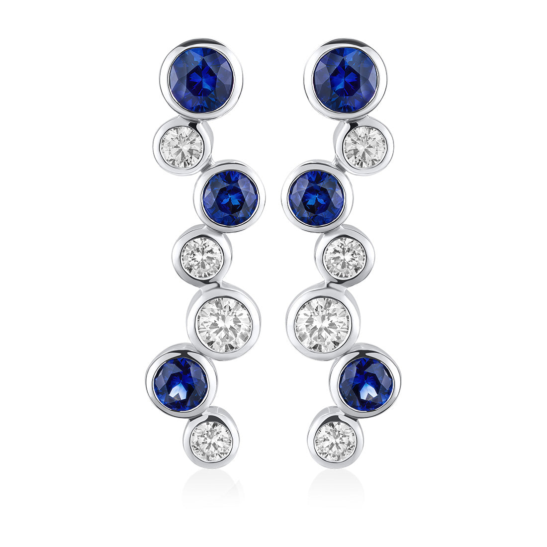 18ct White Gold Rub Set Round Cut Sapphire and Round Brilliant Cut Dia ...