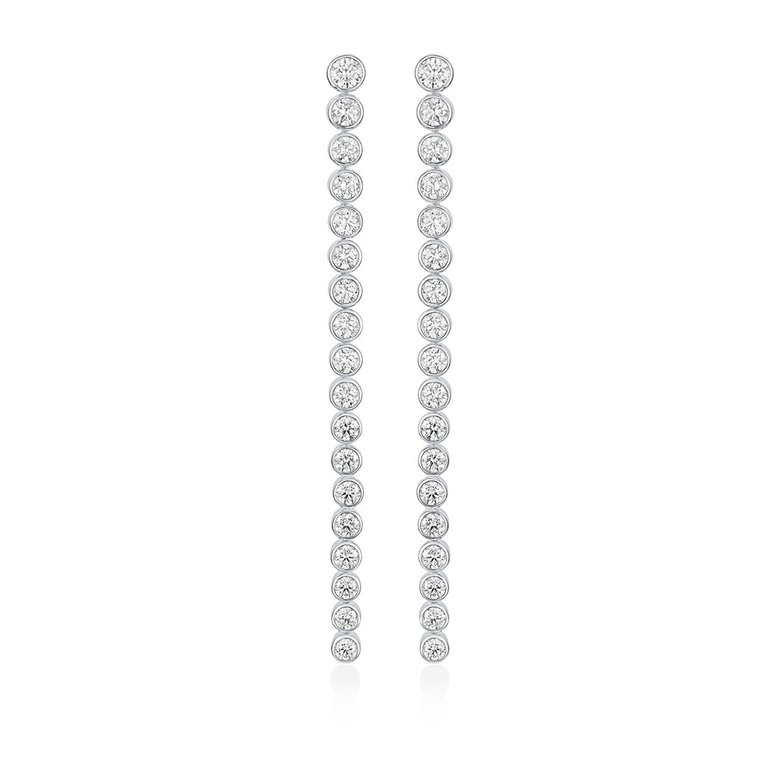 18ct White Gold Rub Set Round Brilliant Cut Diamond Drop Earrings – Mallory