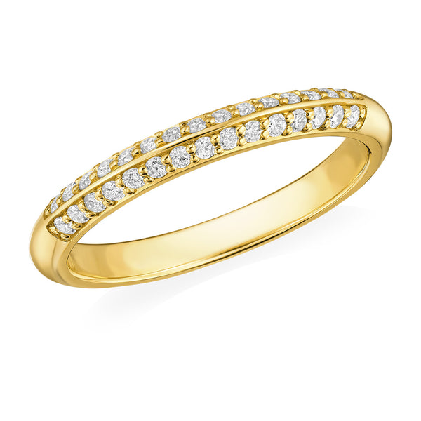 Venise 18ct Yellow Gold Two Row Grain Set Round Brilliant Cut Diamond Knife Edge Ring