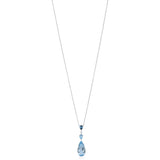 18ct White Gold Five Claw Set Pear Shaped Blue Topaz and Pear Shaped London Blue Topaz Drop Pendant and Chain