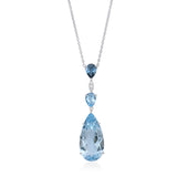 18ct White Gold Five Claw Set Pear Shaped Blue Topaz and Pear Shaped London Blue Topaz Drop Pendant and Chain