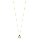 18ct Yellow Gold Rub Set Cabochon Cut Moonstone and Pear Shaped London Blue Topaz Halo Cluster Pendant and Chain