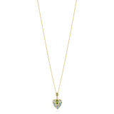 18ct Yellow Gold Rub Set Pear Shaped Peridot and Mixed Stone Cut Blue Topaz and Pink Sapphire Pendant and Chain