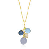18ct Yellow Gold Blue Chalcedony, Blue Topaz, London Blue Topaz and Diamond Drop Pendant and Chain