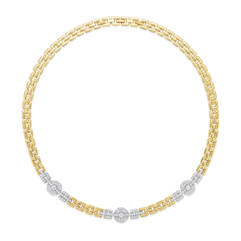 18ct Yellow and White Gold Pave Set Round Brilliant Cut Diamond Chain Link Necklace