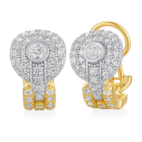 18ct Yellow and White Gold Rub Set Round Brilliant Cut and Round Brilliant Cut Diamond Hoop Earrings