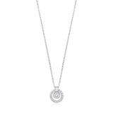 18ct White Gold Rub Set Round Brilliant Cut Diamond and Baguette Cut and Diamond Circular Pendant and Chain