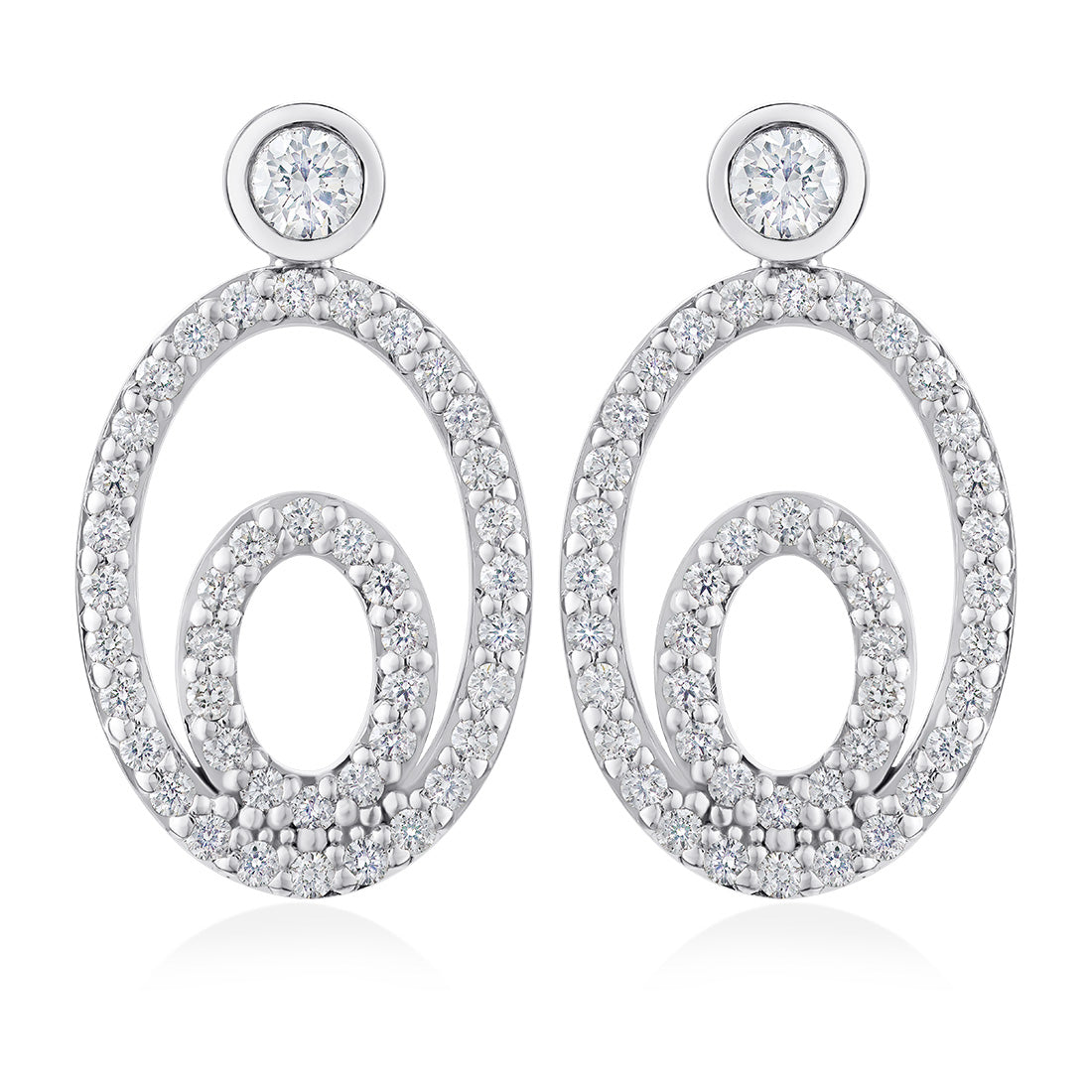 18ct White Gold Rub and Grain Set Round Brilliant Cut Diamond Drop Ear ...