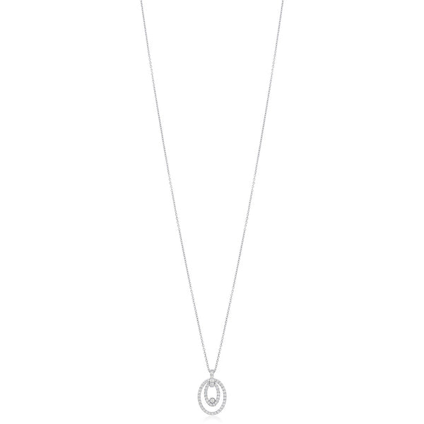 18ct White Gold Rub and Grain Set Round Brilliant Cut Diamond Drop Pendant and Chain