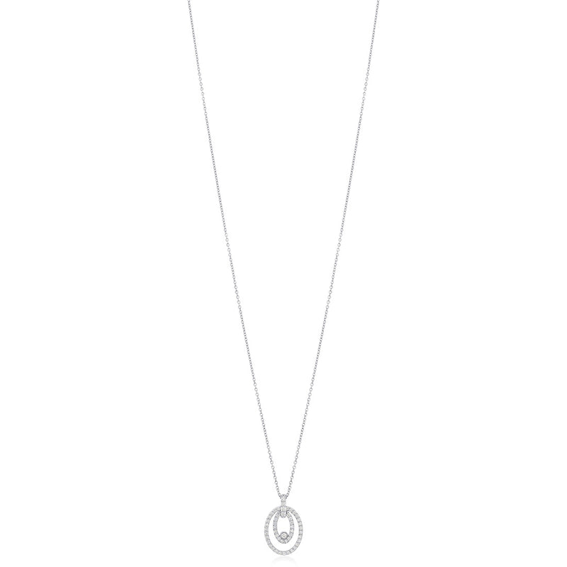 18ct White Gold Rub and Grain Set Round Brilliant Cut Diamond Drop Pendant and Chain