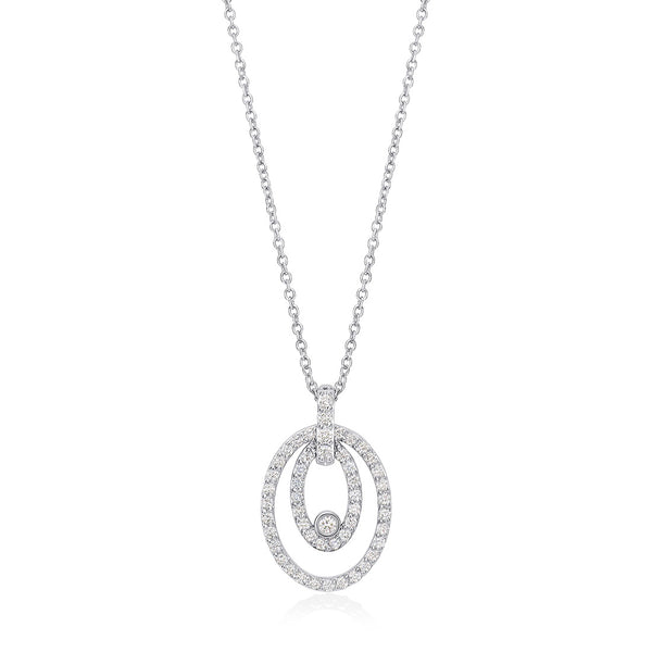 18ct White Gold Rub and Grain Set Round Brilliant Cut Diamond Drop Pendant and Chain