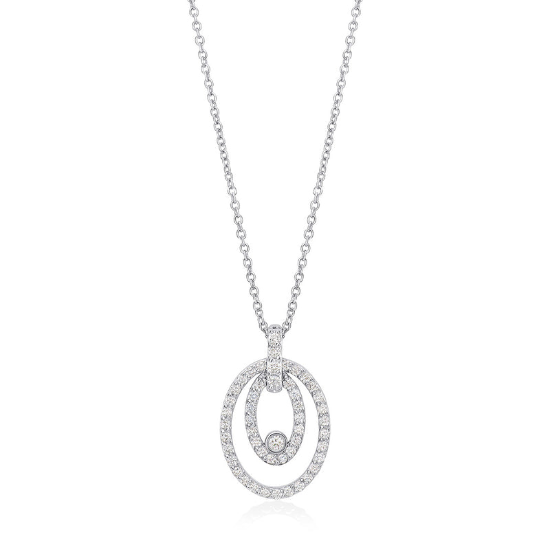 18ct White Gold Rub and Grain Set Round Brilliant Cut Diamond Drop Pendant and Chain