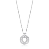 18ct White Gold Grain Set Round Brilliant Cut Diamond and Baguette Cut and Diamond Double Circular Pendant and Chain