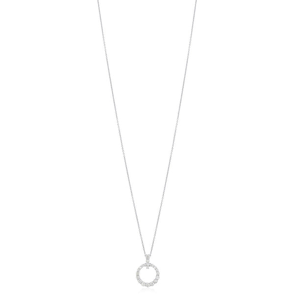 18ct White Gold Claw Set Round Brilliant Cut Diamond Circular Pendant and Chain