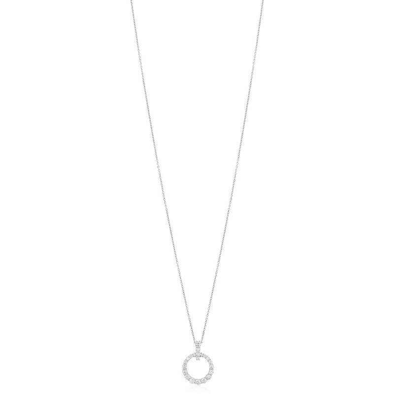 18ct White Gold Claw Set Round Brilliant Cut Diamond Circular Pendant and Chain