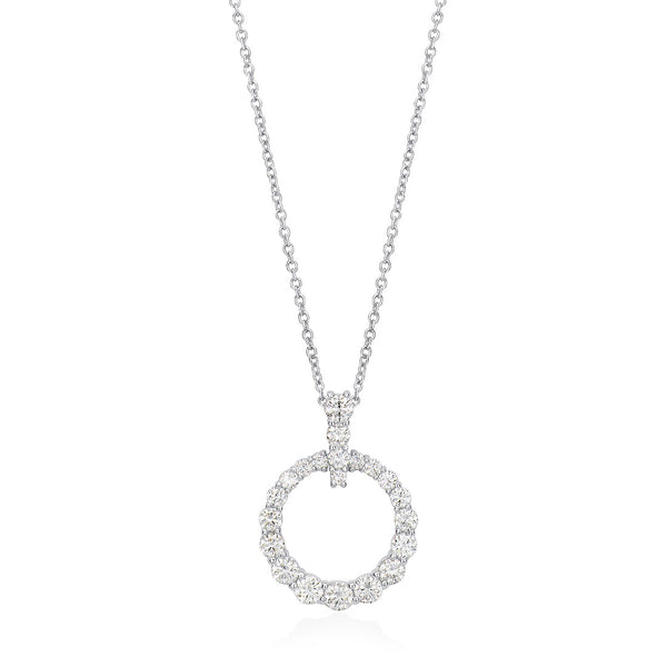 18ct White Gold Claw Set Round Brilliant Cut Diamond Circular Pendant and Chain