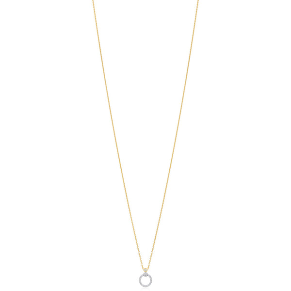 18ct White and Yellow Gold Rub and Grain Set Round Brilliant Cut Diamond Circular Pendant and Chain