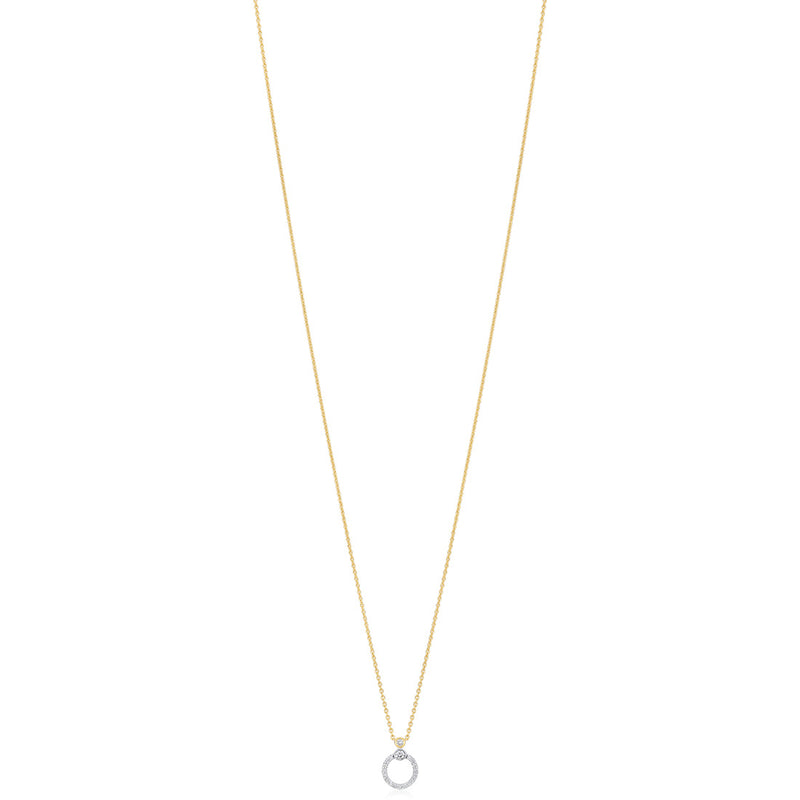 18ct White and Yellow Gold Rub and Grain Set Round Brilliant Cut Diamond Circular Pendant and Chain