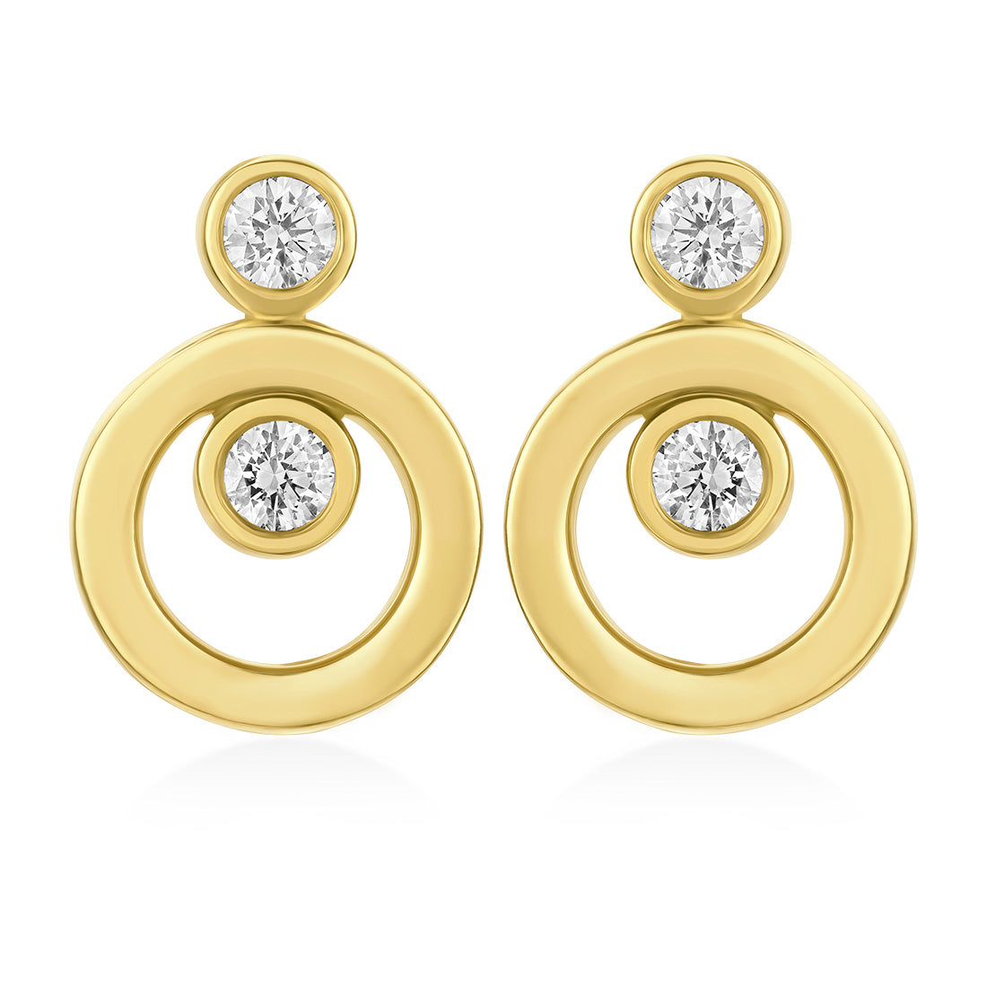 18ct Yellow Gold Rub Set Round Brilliant Cut Diamond Circular Stud Ear ...