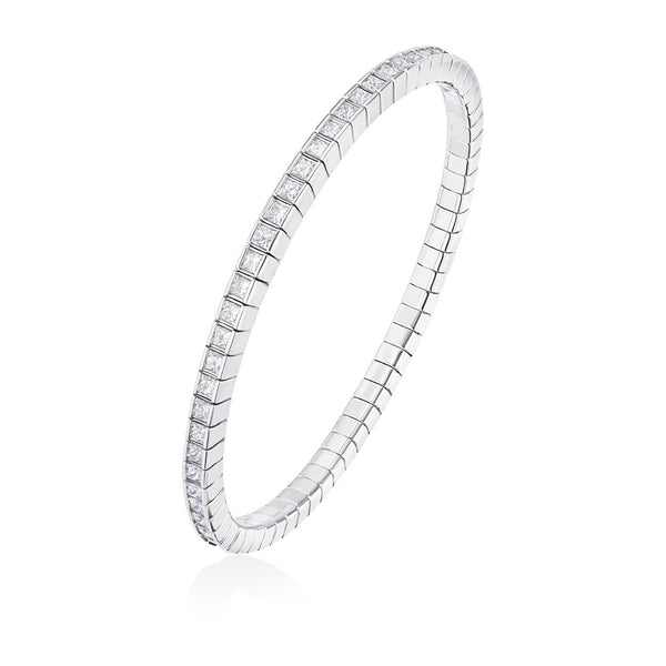 18ct White Gold Bar Set Princess Cut Diamond Bangle