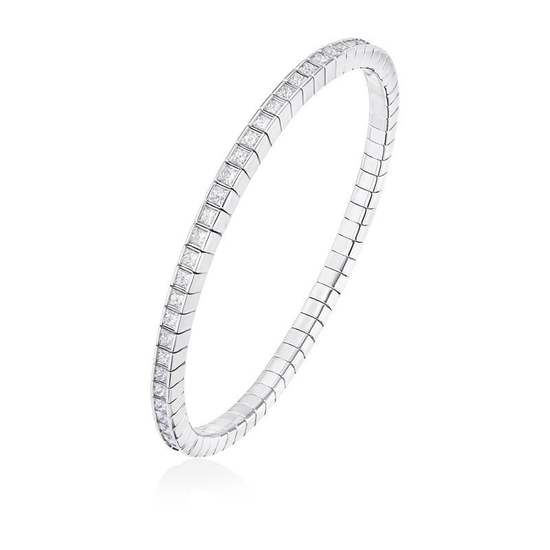 18ct White Gold Bar Set Princess Cut Diamond Bangle