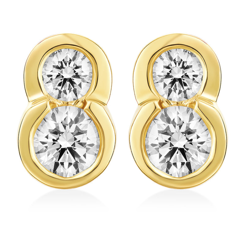 18ct Yellow Gold Rub Set Round Brilliant Cut Diamond Stud Earrings