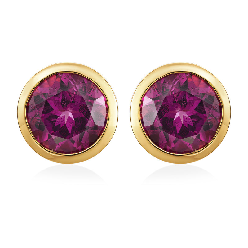 18ct Rose Gold Rub Set Round Cut Rhodolite Garnet Stud Earrings