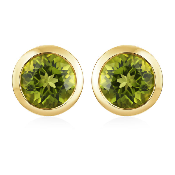 18ct Rose Gold Rub Set Round Cut Peridot Stud Earrings