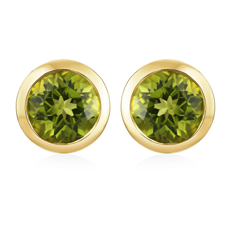 18ct Rose Gold Rub Set Round Cut Peridot Stud Earrings