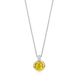 18ct White and Yellow Gold Cap Set Round Cut Yellow Beryl and Round Brilliant Cut Diamond Drop Pendant and Chain
