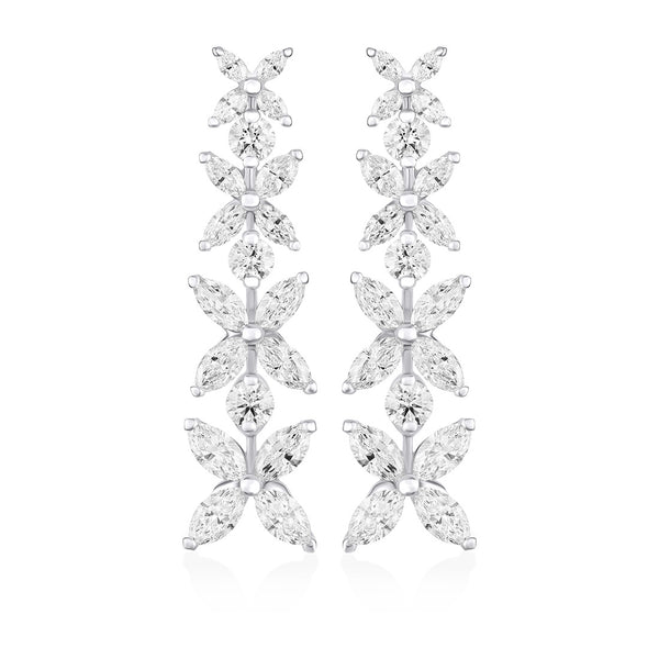 18ct White Gold Claw Set Marquise Cut Diamond and Round Brilliant Cut Drop Earrings