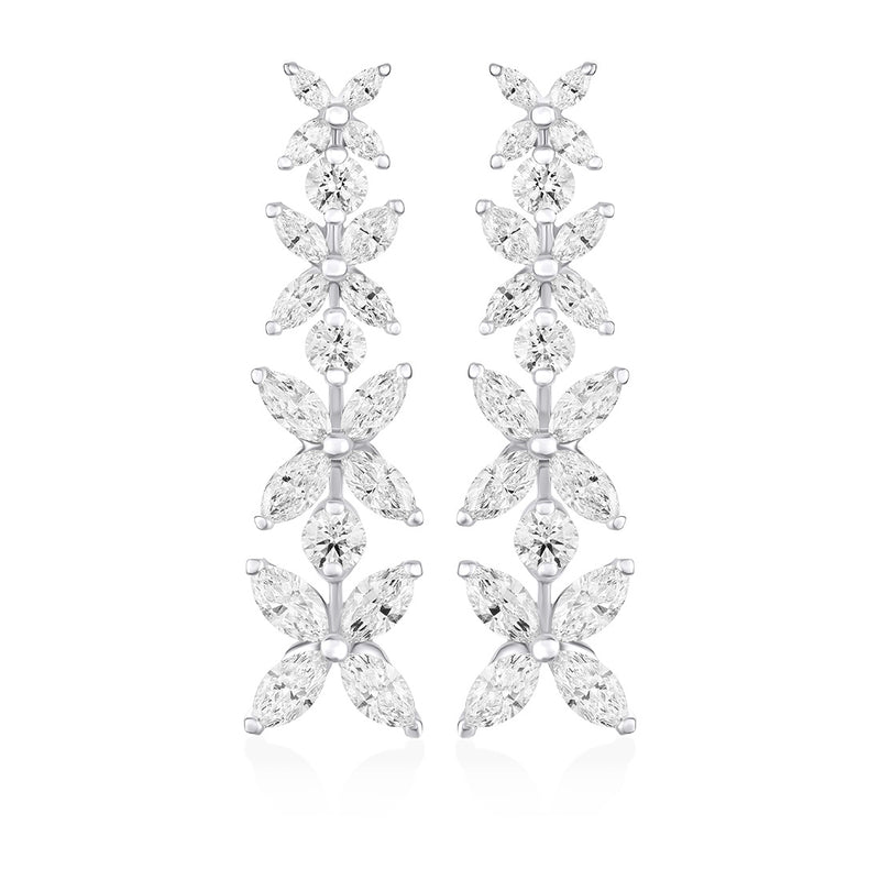 18ct White Gold Claw Set Marquise Cut Diamond and Round Brilliant Cut Drop Earrings