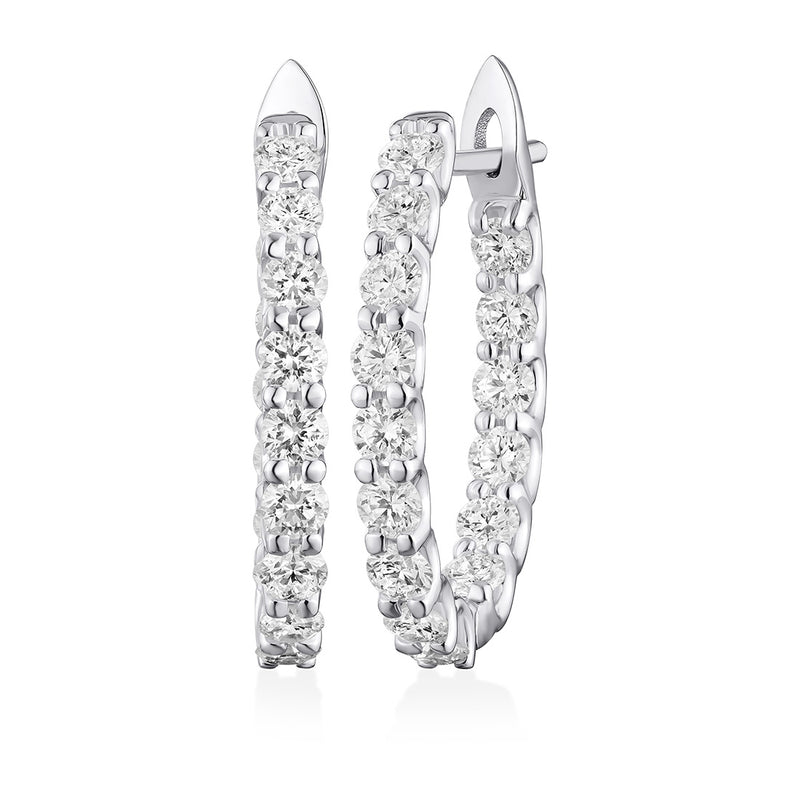 18ct White Gold Four Claw Set Round Brilliant Cut Diamond Hoop Earrings