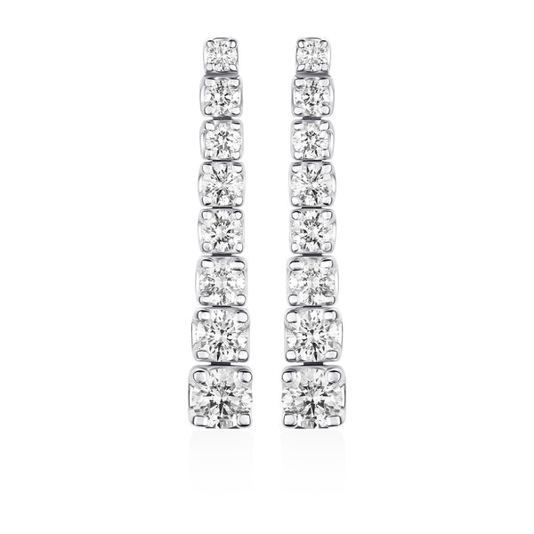 18ct White Gold Four Claw Set Round Brilliant Cut Diamond Drop Earrings