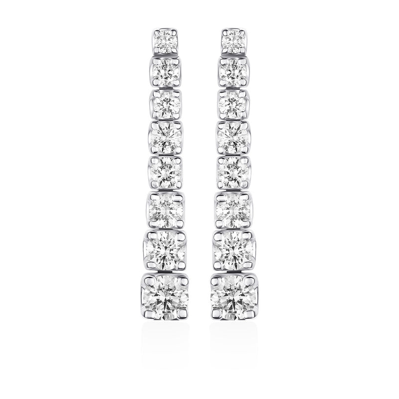 18ct White Gold Four Claw Set Round Brilliant Cut Diamond Drop Earrings