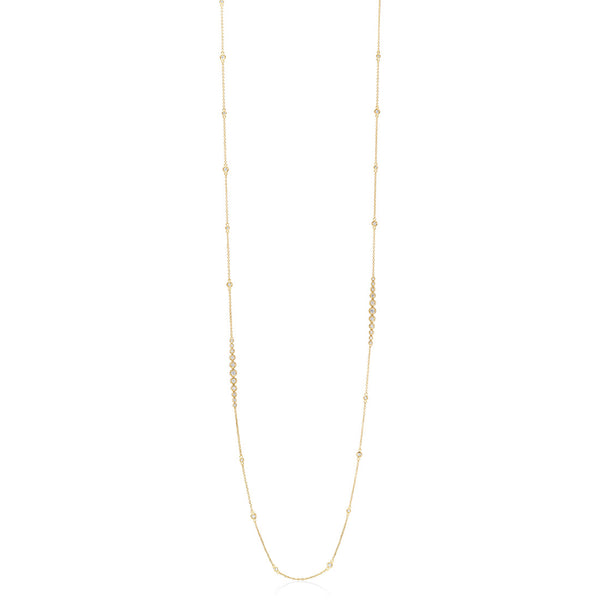 18ct Yellow Gold Rub Set Round Brilliant Cut Diamond Necklace