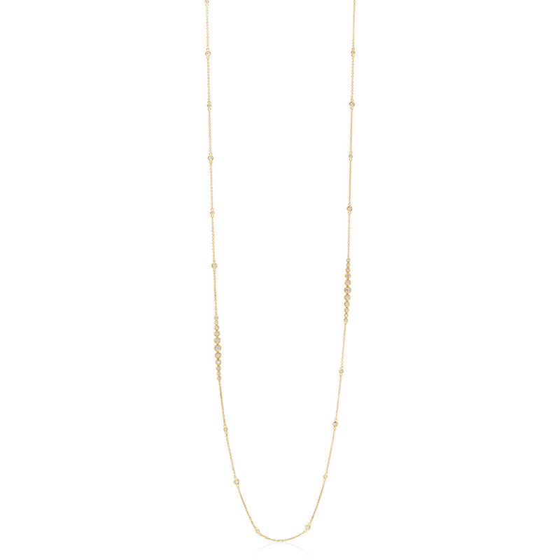 18ct Yellow Gold Rub Set Round Brilliant Cut Diamond Necklace