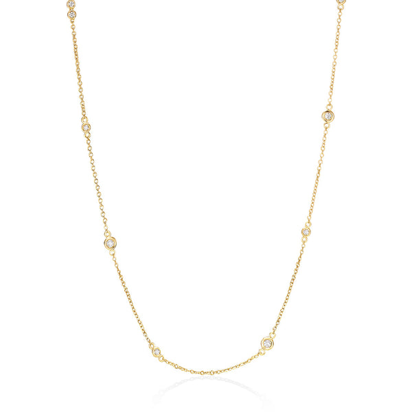 18ct Yellow Gold Rub Set Round Brilliant Cut Diamond Necklace