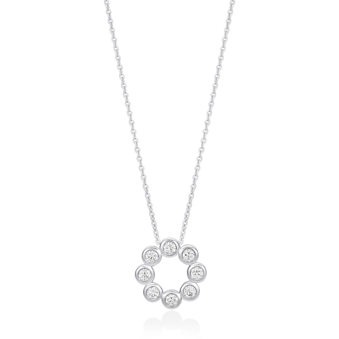 18ct White Gold Rub Set Round Brilliant Cut Diamond Circular Pendant a ...